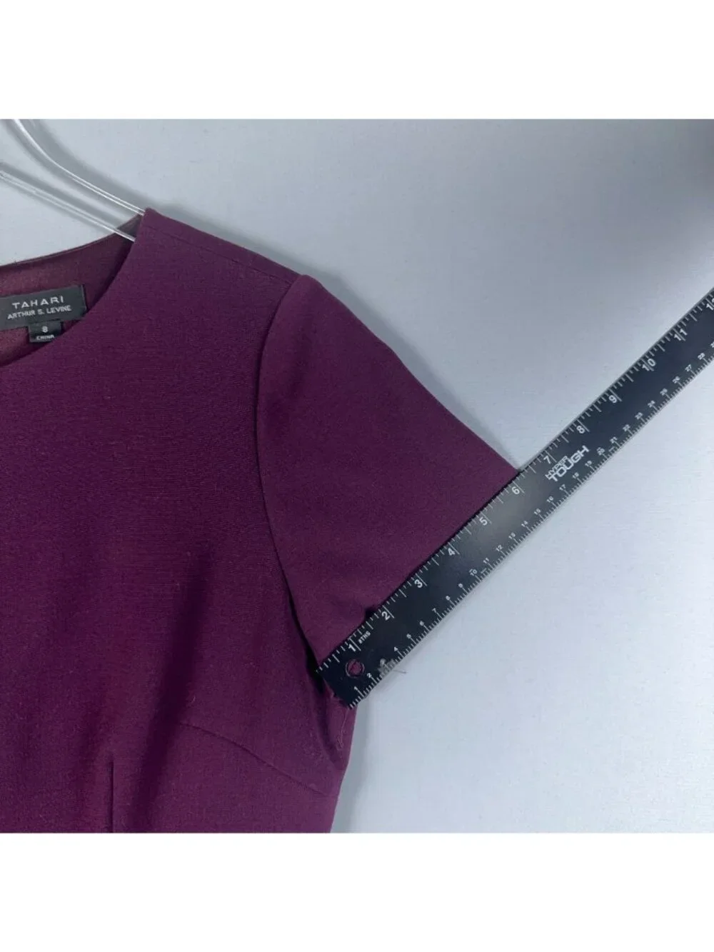 Tahari Arthur S. Levine Sheath Dress Women Size 8 Purple Short Sleeve Belted - Picture 11 of 12